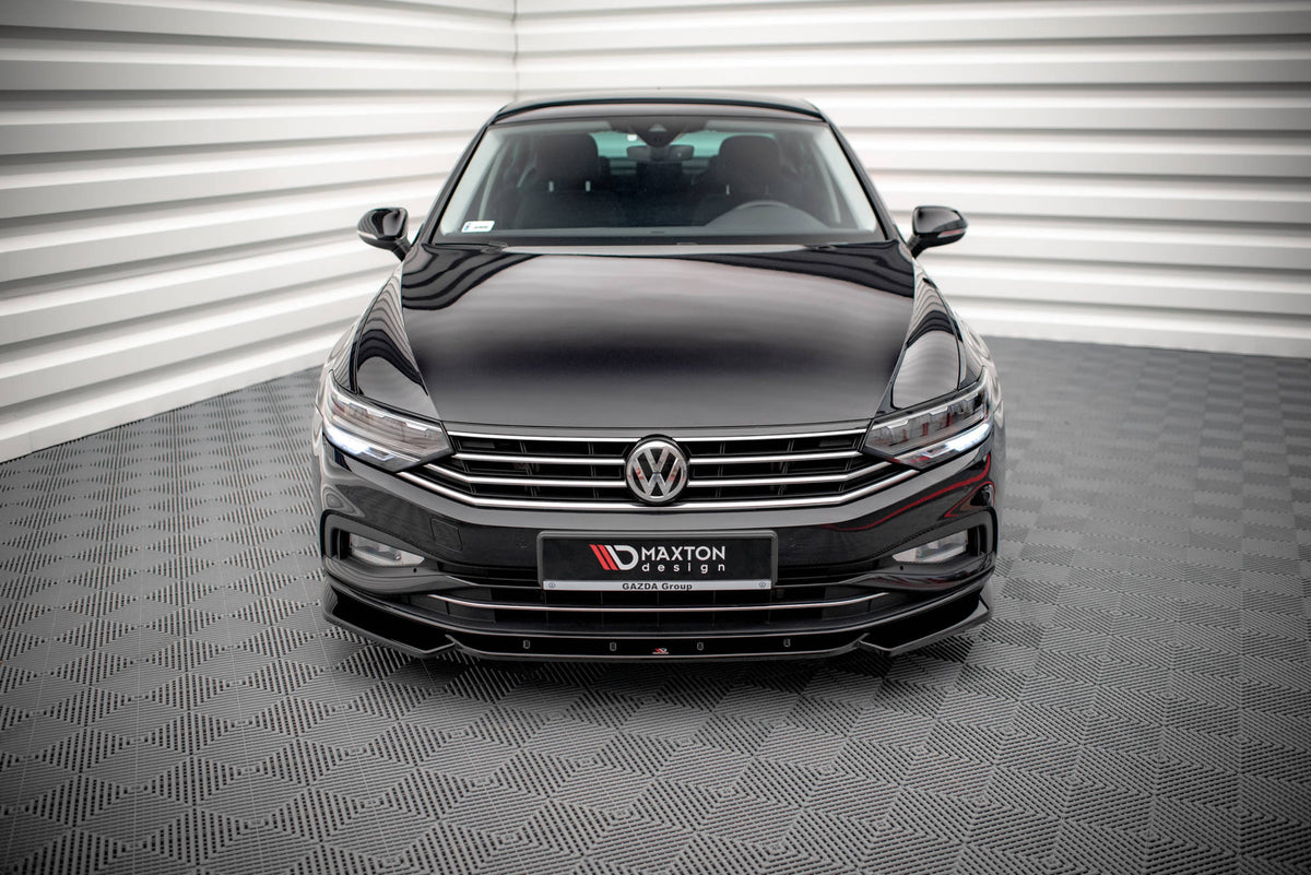 Street+ Spoilerlippe Front Ansatz V.1 passend für VW Passat B8 Facelift schwarz Hochglanz – Ansicht 1