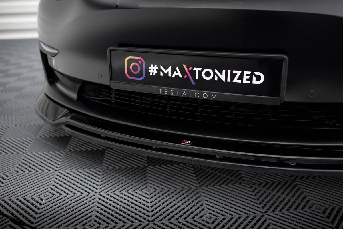 Street+ Spoilerlippe Front Ansatz V.3 passend für Tesla Model 3 schwarz Hochglanz – Ansicht 3
