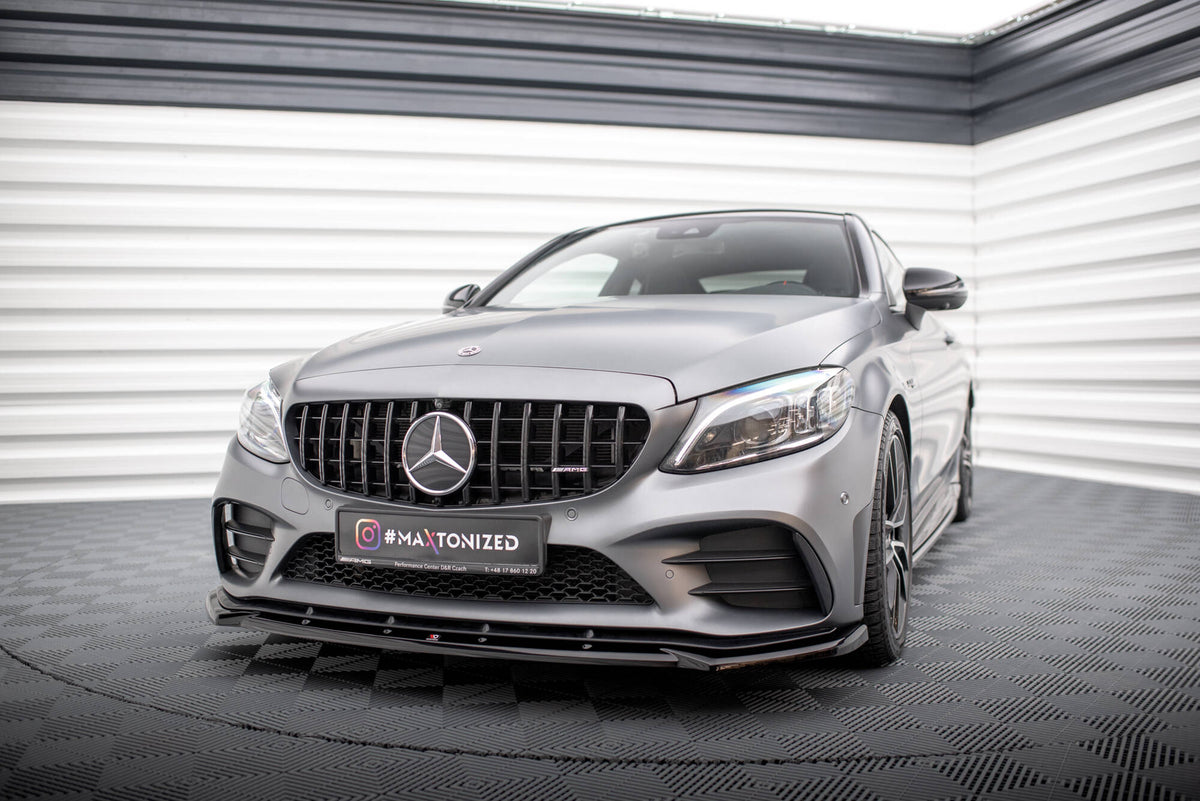 Street+ Spoilerlippe Front Ansatz V.2 passend für Mercedes-AMG C43 Coupe / Cabrio / Limousine / Kombi C205 / A205 / W205 / S205 Facelift schwarz Hochglanz – Ansicht 4