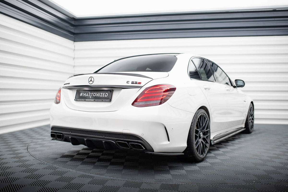 Heck Ansatz Flaps Diffusor passend für Mercedes C-Klasse S205 63 AMG  schwarz Hochglanz – Ansicht 1