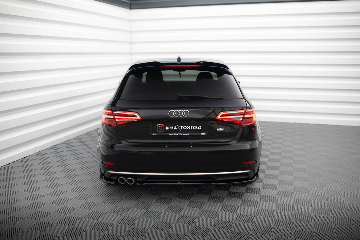 Heck Ansatz Flaps Diffusor passend für Audi A3 Sportback 8V Facelift schwarz Hochglanz – Ansicht 1
