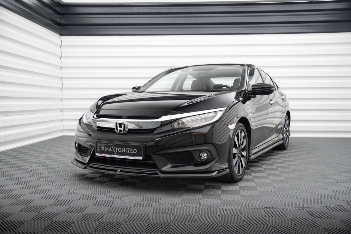 Street+ Spoilerlippe Front Ansatz V.2 passend für Honda Civic Limousine Mk10 schwarz Hochglanz – Ansicht 3