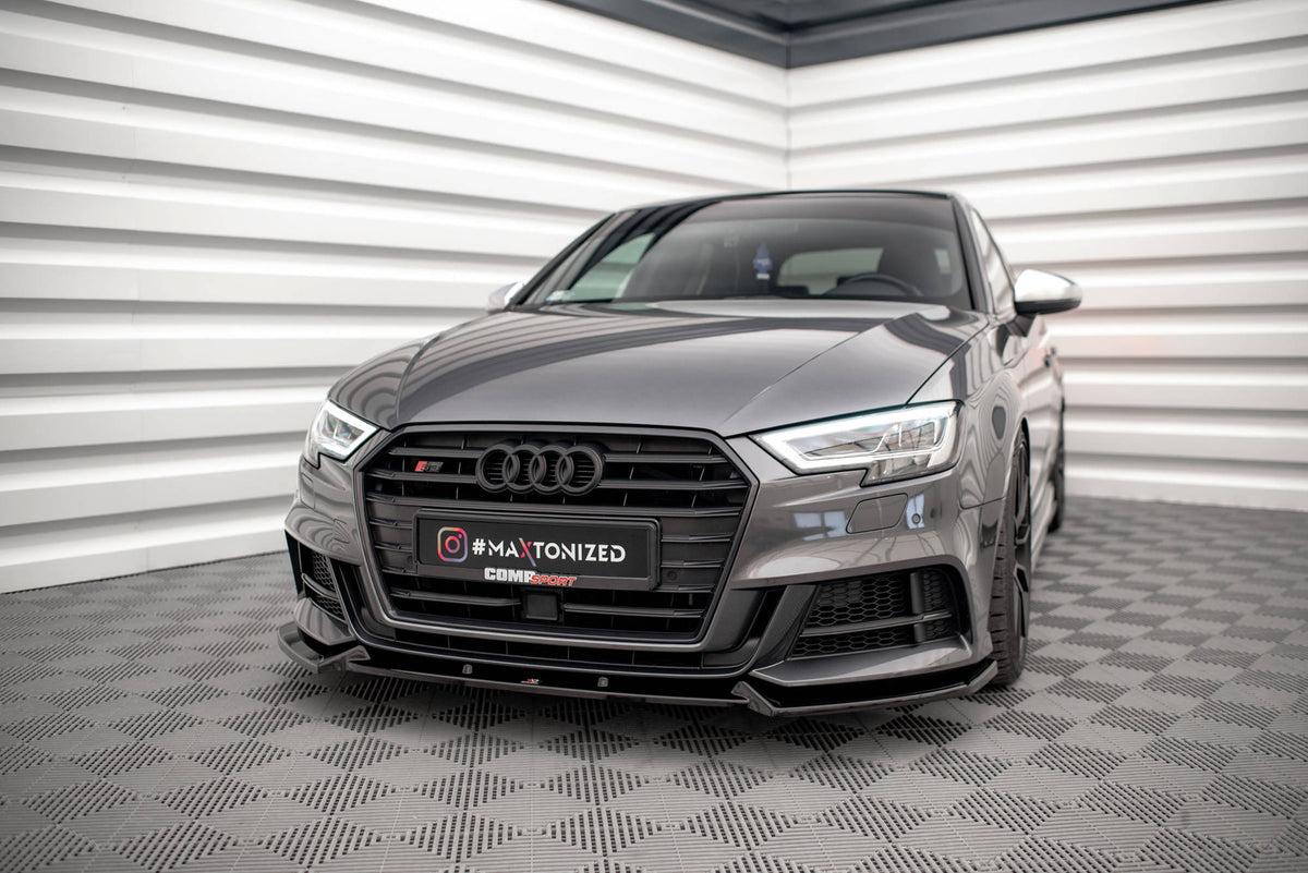Street+ Spoilerlippe Front Ansatz V.1 passend für Audi S3 / A3 S-Line Sportback 8V Facelift schwarz Hochglanz – Ansicht 4
