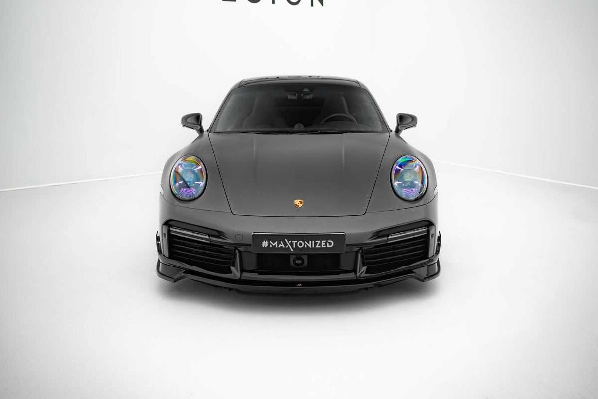 Street+ Spoilerlippe Front Ansatz passend für Porsche 911 Turbo S Sport Package 992 schwarz Hochglanz – Ansicht 1