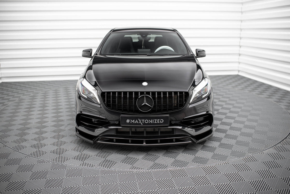 Street+ Spoilerlippe Front Ansatz V.2 passend für Mercedes-Benz A AMG-Line W176 Facelift schwarz Hochglanz – Ansicht 1