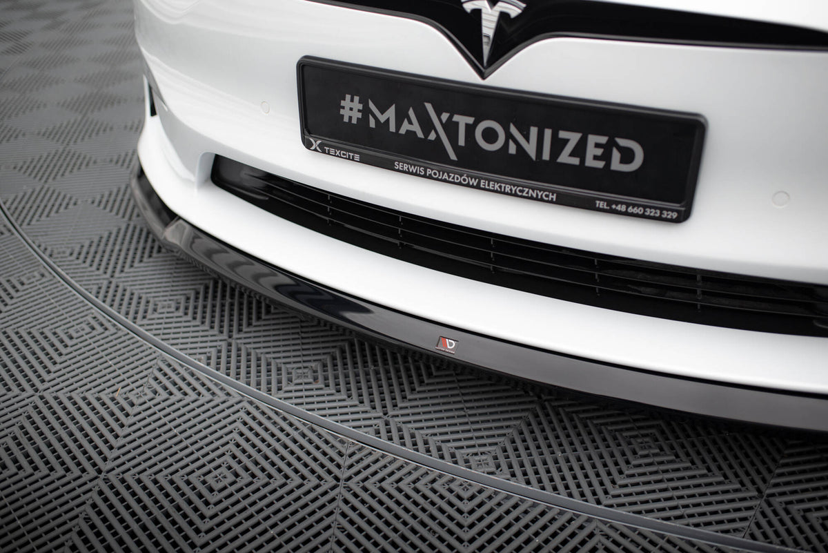 Street+ Spoilerlippe Front Ansatz V.2 passend für Tesla Model S Plaid Mk1 Facelift schwarz Hochglanz – Ansicht 4