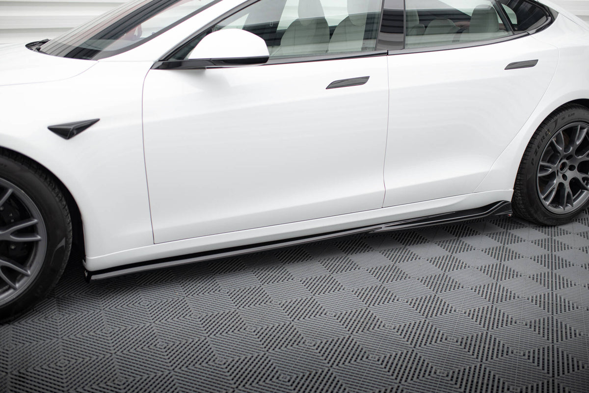 Street+ Seitenschweller Leisten passend für V.1 passend für Tesla Model S Plaid Mk1 Facelift schwarz Hochglanz – Ansicht 3