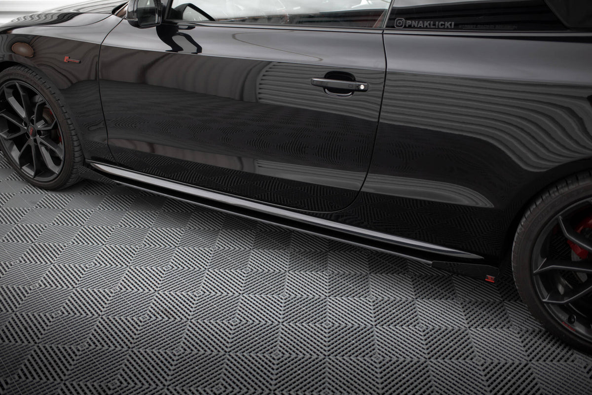 Street Pro Street+ Seitenschweller Leisten + Flaps passend für Audi A5 / A5 S-Line / S5 Coupe / Cabrio 8T / 8T Facelift schwarz Hochglanz – Ansicht 3