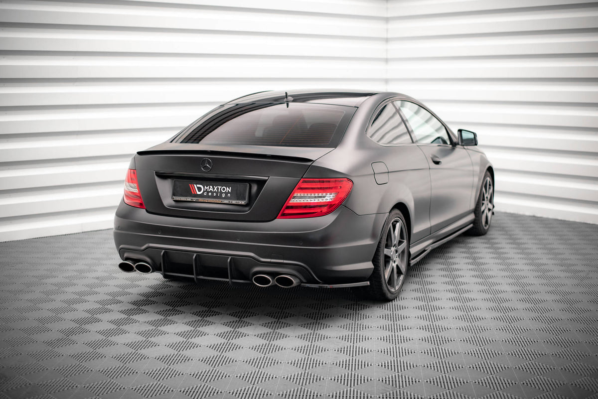 Heck Ansatz Flaps Diffusor passend für Mercedes-Benz C Coupe / Limousine / Kombi  AMG-Line C204 / W204 Facelift / S204 Facelift schwarz Hochglanz – Ansicht 1
