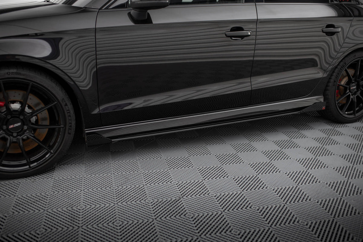 Street Pro Street+ Seitenschweller Leisten passend für V.1 + Flaps passend für Audi RS3 Limousine 8V Facelift schwarz Hochglanz – Ansicht 3
