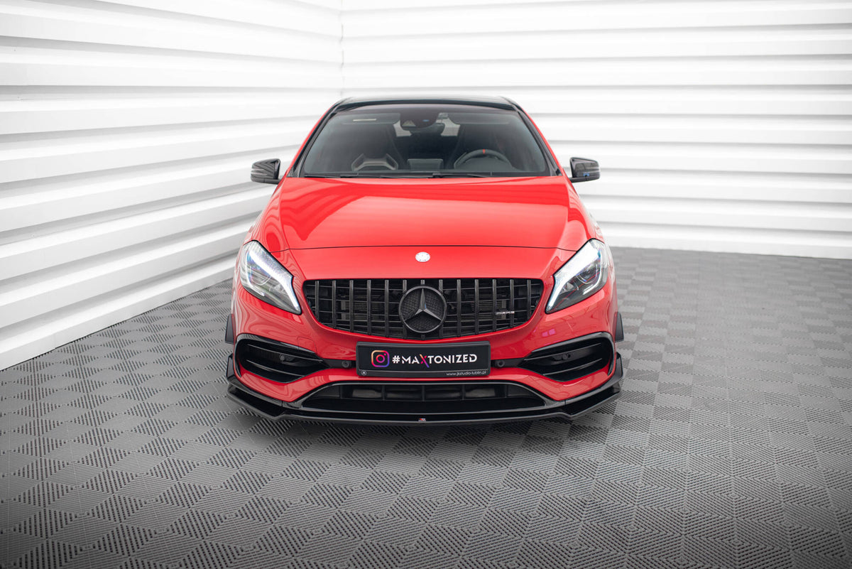 Street+ Spoilerlippe Front Ansatz V.2 passend für Mercedes-Benz A45 Aero W176 Facelift schwarz Hochglanz – Ansicht 1