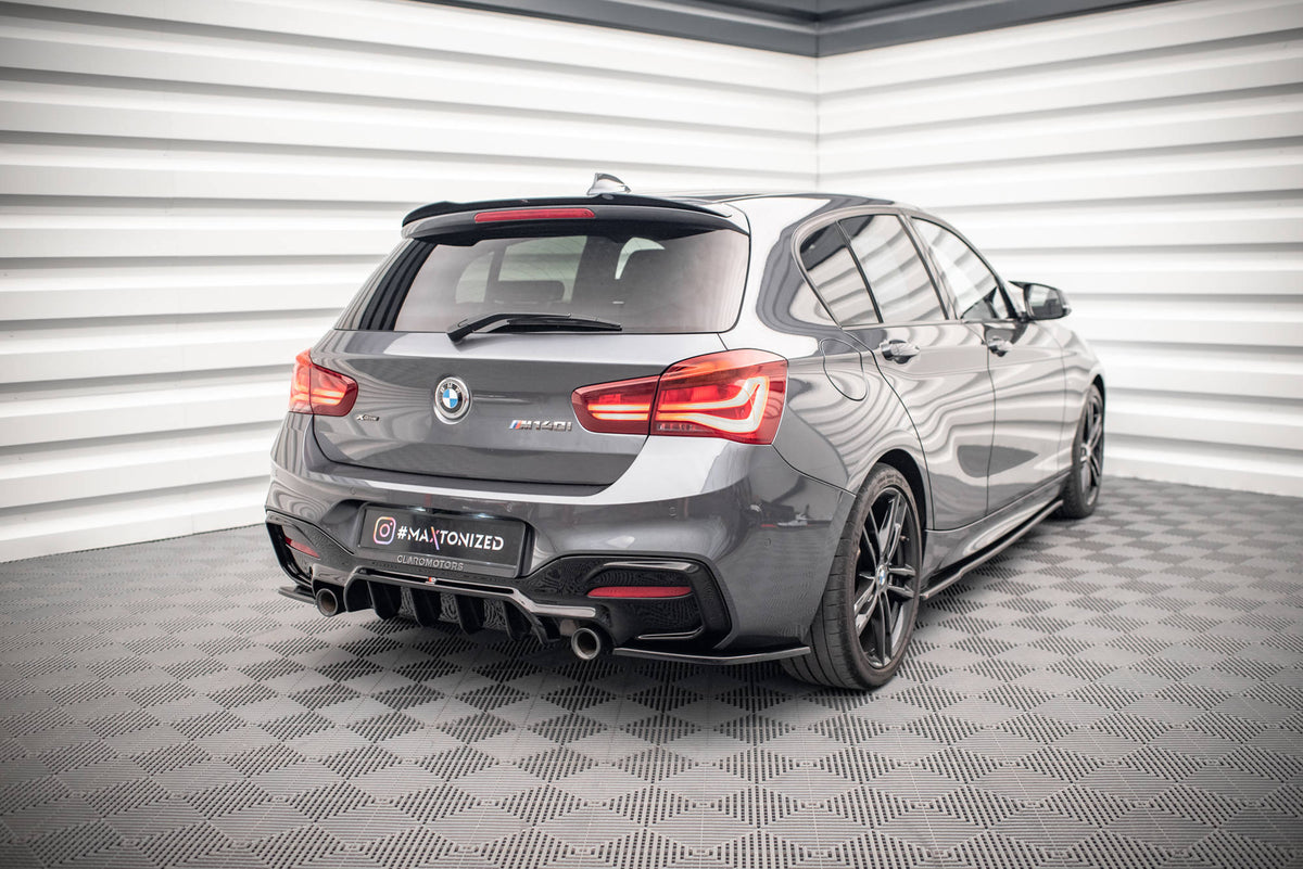 Heck Ansatz Flaps Diffusor passend für BMW 1er F20 Facelift M-power schwarz Hochglanz – Ansicht 1