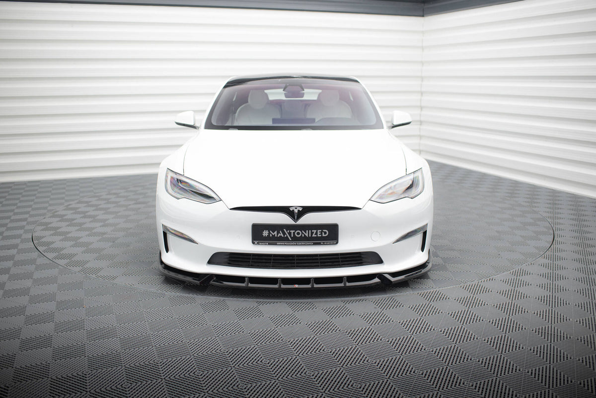 Street+ Spoilerlippe Front Ansatz V.1 passend für Tesla Model S Plaid Mk1 Facelift schwarz Hochglanz – Ansicht 1