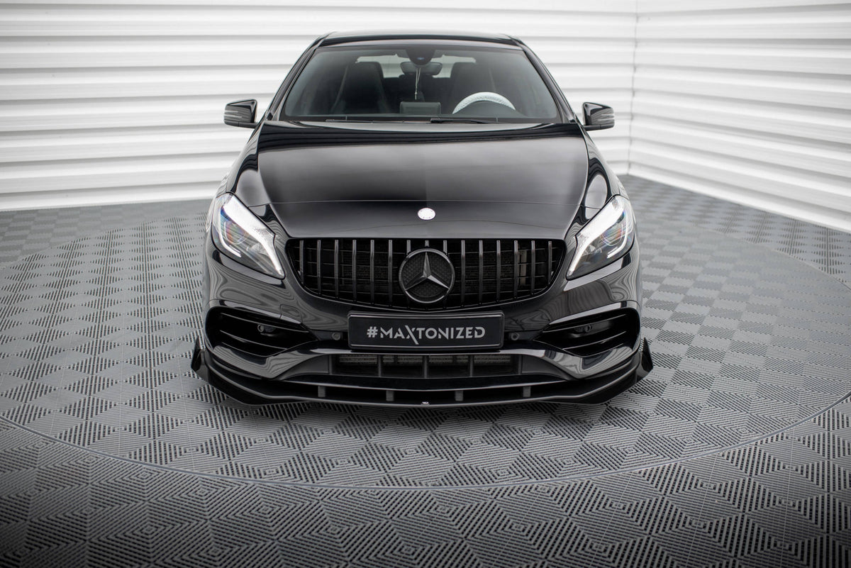 Street Pro Street+ Spoilerlippe Front Ansatz + Flaps passend für Mercedes-Benz A AMG-Line W176 Facelift schwarz Hochglanz – Ansicht 4