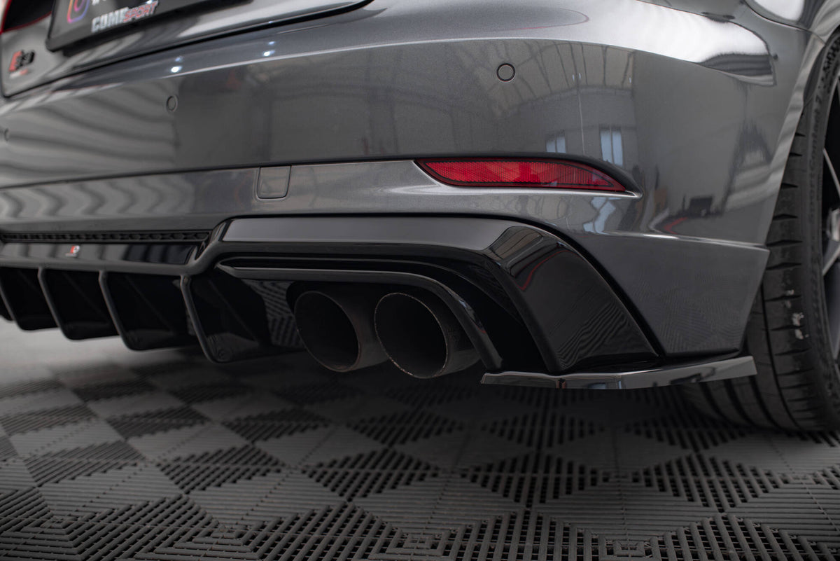 Heck Ansatz Flaps Diffusor V.2 passend für Audi S3 / A3 S-Line Sportback 8V Facelift schwarz Hochglanz – Ansicht 4