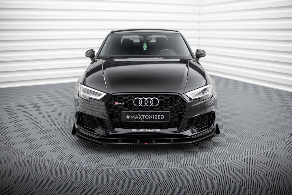 Street Pro Street+ Spoilerlippe Front Ansatz passend für + Flaps passend für V.1 + Flaps Audi RS3 Limousine 8V Facelift schwarz Hochglanz – Ansicht 1