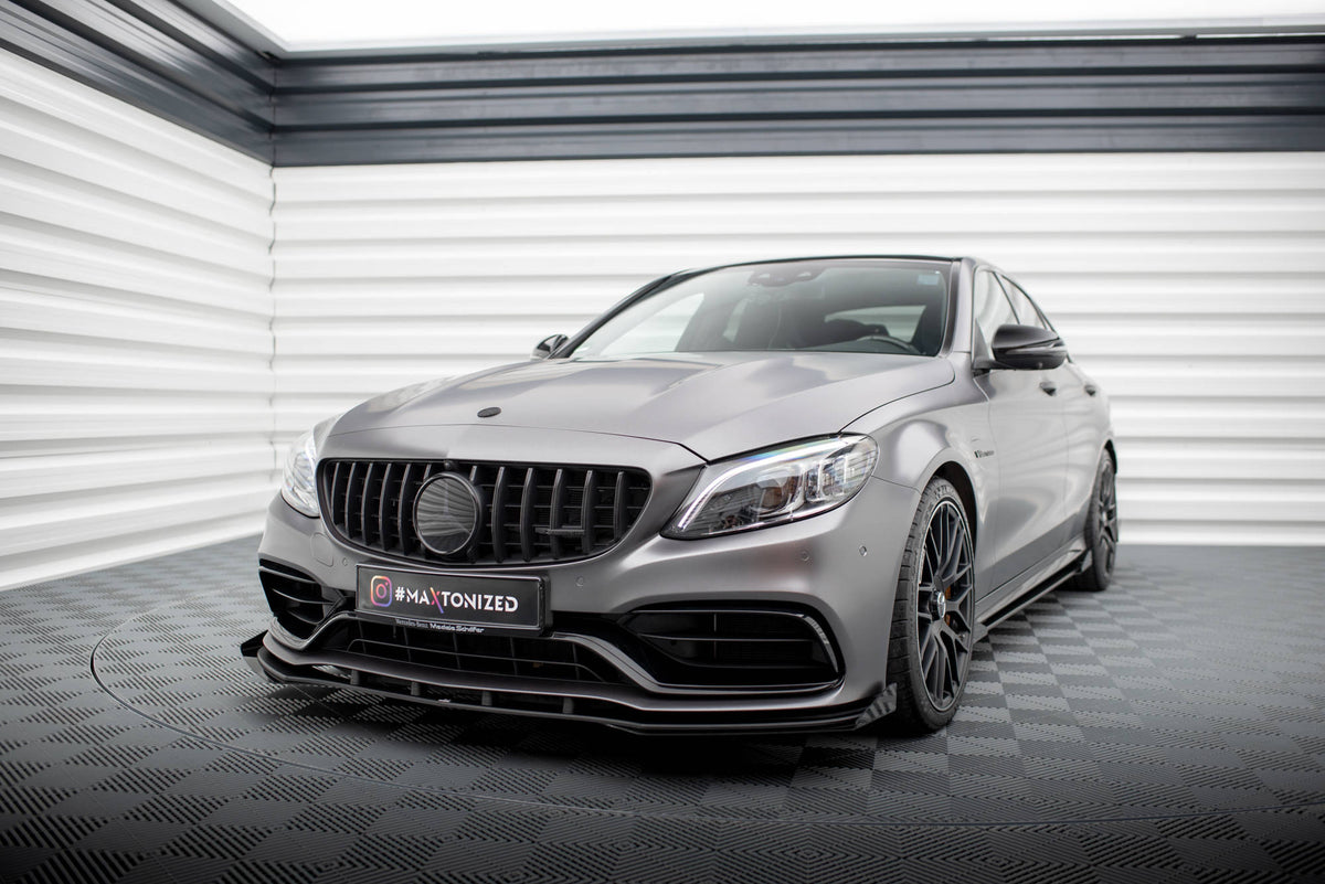 Street Pro Street+ Spoilerlippe Front Ansatz + Flaps passend für Mercedes-AMG C63 Limousine / Kombi W205 Facelift schwarz Hochglanz – Ansicht 4
