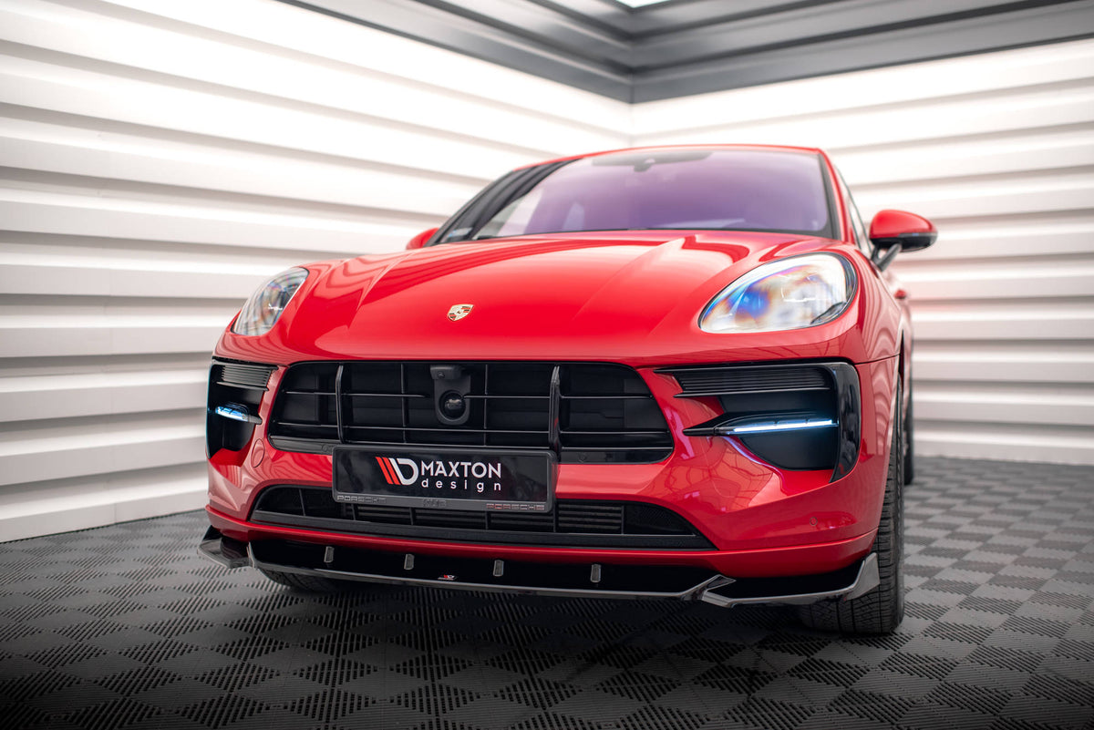 Street+ Spoilerlippe Front Ansatz V.1 passend für Porsche Macan GTS / Sport Design Mk1 Facelift schwarz Hochglanz – Ansicht 4