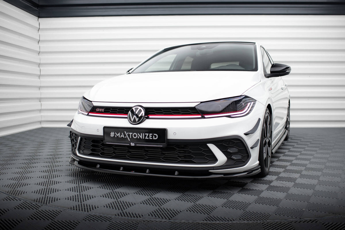 Street+ Spoilerlippe Front Ansatz V.1 passend für VW Polo GTI Mk6 Facelift schwarz Hochglanz – Ansicht 3