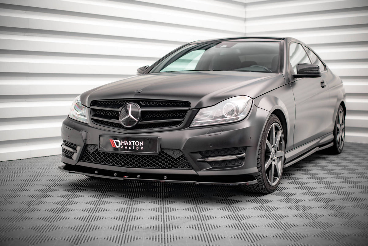 Street+ Spoilerlippe Front Ansatz V.2 passend für Mercedes-Benz C Coupe / Limousine / Kombi  AMG-Line C204 / W204 Facelift / S204 Facelift schwarz Hochglanz – Ansicht 4