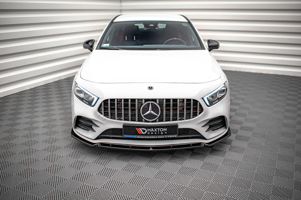 Street+ Spoilerlippe Front Ansatz V.4 passend für Mercedes A35 AMG / AMG-Line W177  schwarz Hochglanz – Ansicht 1