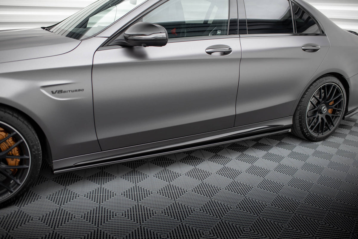 Street+ Seitenschweller Leisten passend für Mercedes-AMG C63 Limousine / Kombi W205 Facelift schwarz Hochglanz – Ansicht 3