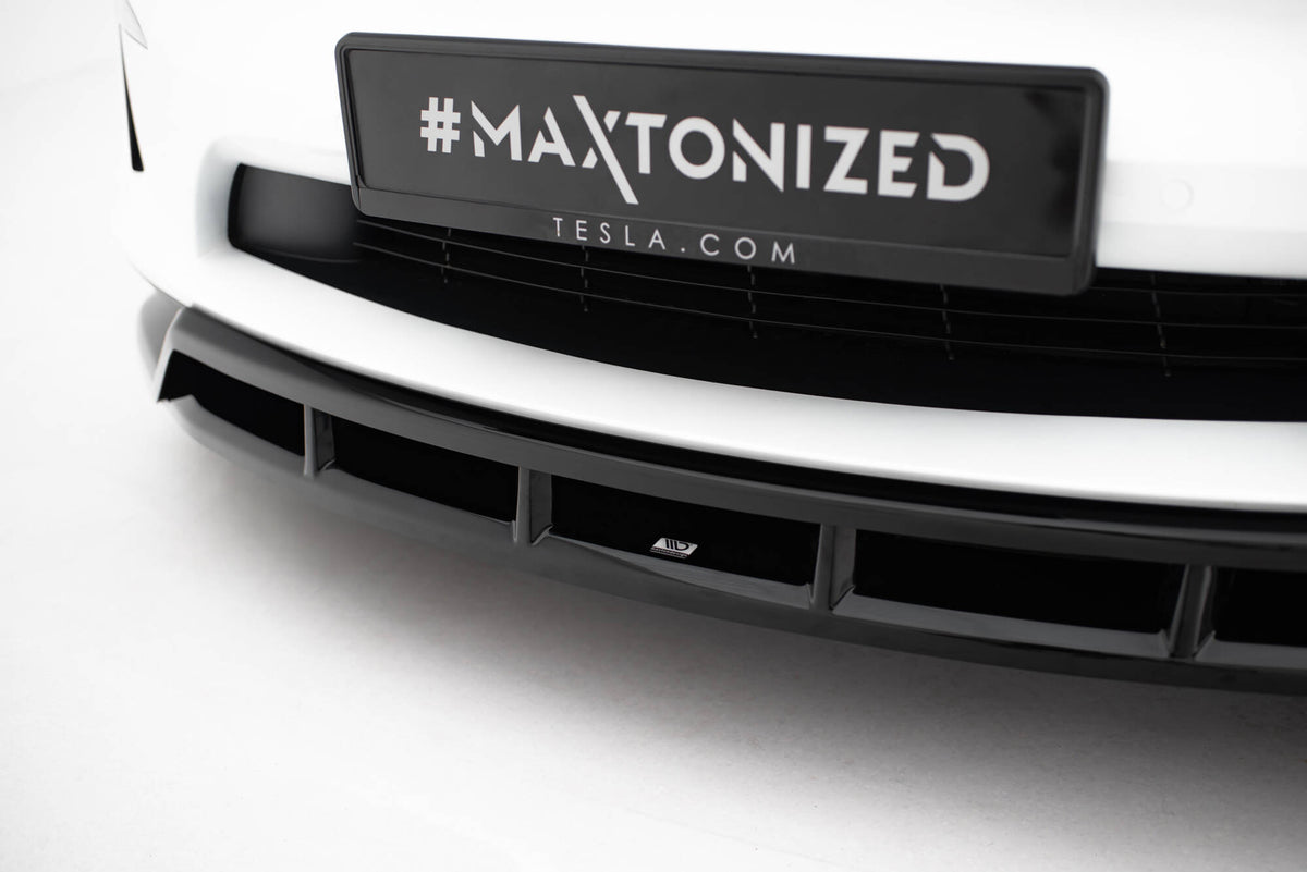Street+ Spoilerlippe Front Ansatz V.3 passend für Tesla Model X Mk1 Facelift schwarz Hochglanz – Ansicht 4