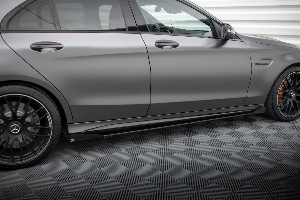 Street Pro Street+ Seitenschweller Leisten + Flaps passend für Mercedes-AMG C63 Limousine / Kombi W205 Facelift schwarz Hochglanz – Ansicht 1