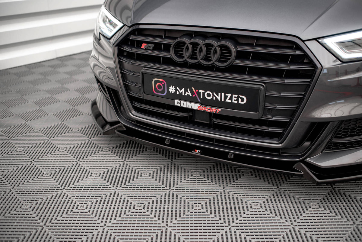 Street+ Spoilerlippe Front Ansatz V.1 passend für Audi S3 / A3 S-Line Sportback 8V Facelift schwarz Hochglanz – Ansicht 3