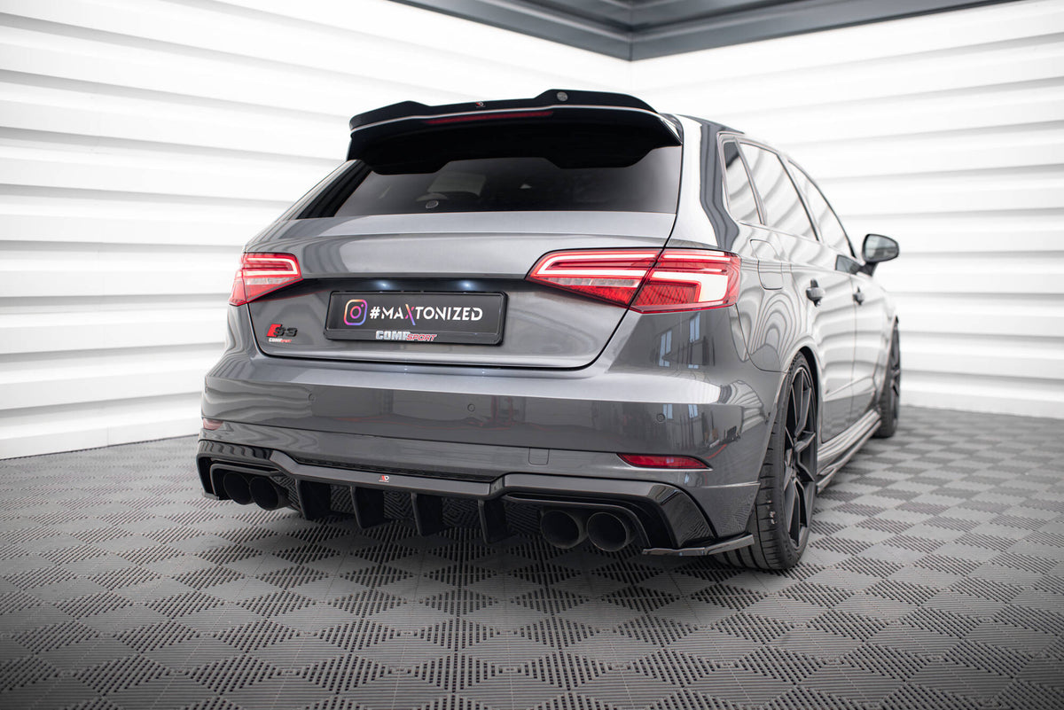 Heck Ansatz Flaps Diffusor V.2 passend für Audi S3 / A3 S-Line Sportback 8V Facelift schwarz Hochglanz – Ansicht 1