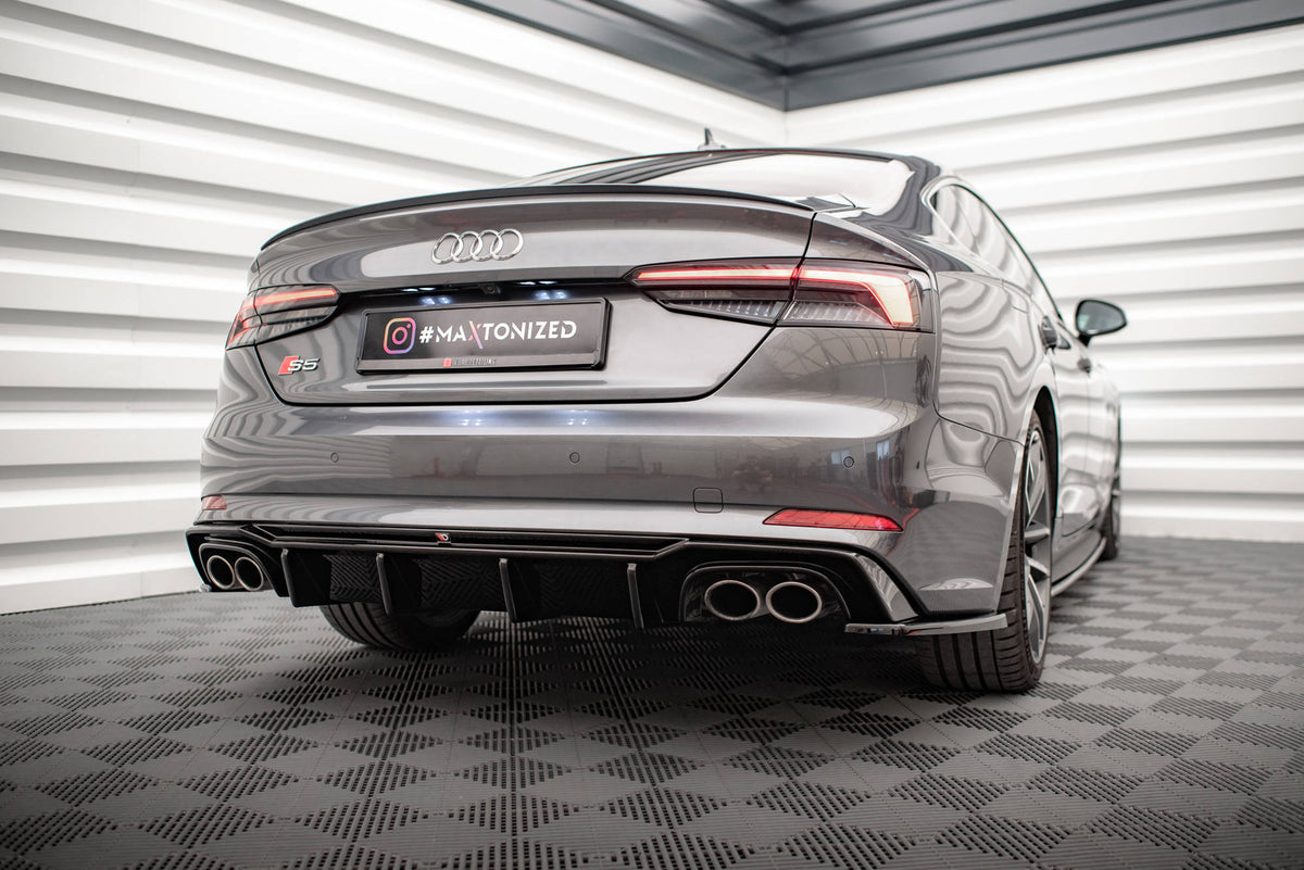 Heck Ansatz Flaps Diffusor V.1 passend für Audi S5 Coupe F5 schwarz Hochglanz – Ansicht 1