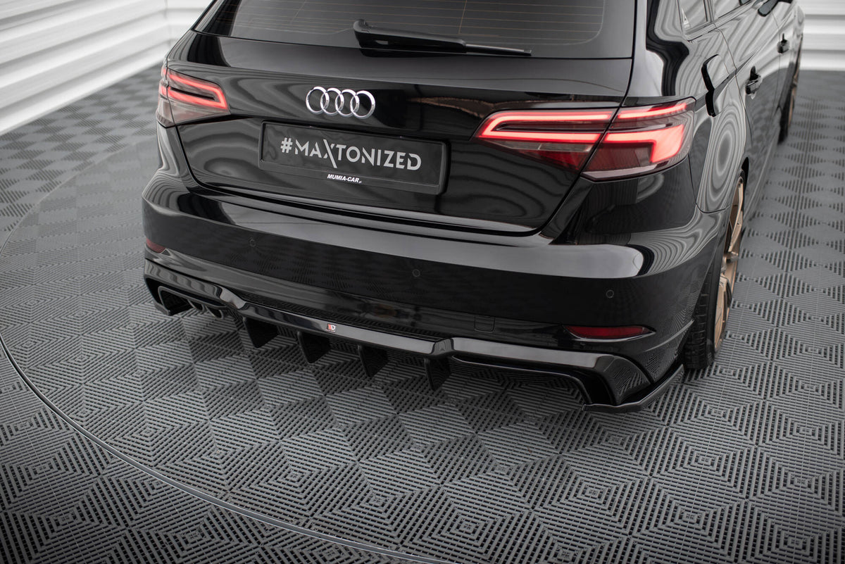 Diffusor Heck Ansatz passend für Audi A3 S-Line Sportback 8V Facelift (Doppelauspuff li.) – Ansicht 3