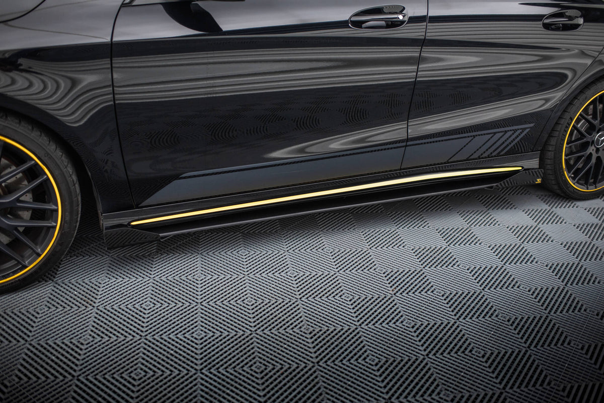 Street Pro Street+ Seitenschweller Leisten + Flaps passend für Mercedes-AMG CLA 45 C117 Facelift schwarz Hochglanz – Ansicht 3
