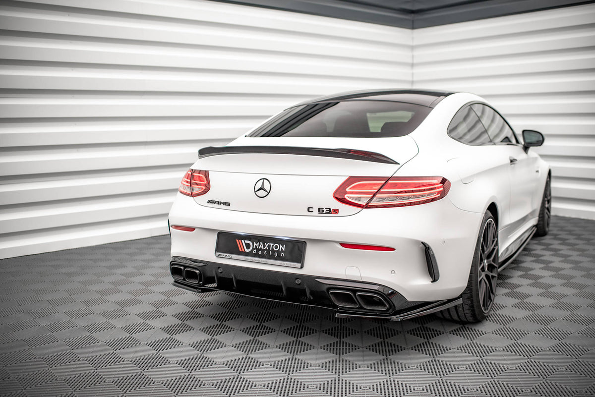 Heck Ansatz Flaps Diffusor passend für Mercedes-AMG C 63 AMG Coupe AMG Aero Pack C205 Facelift schwarz Hochglanz – Ansicht 3
