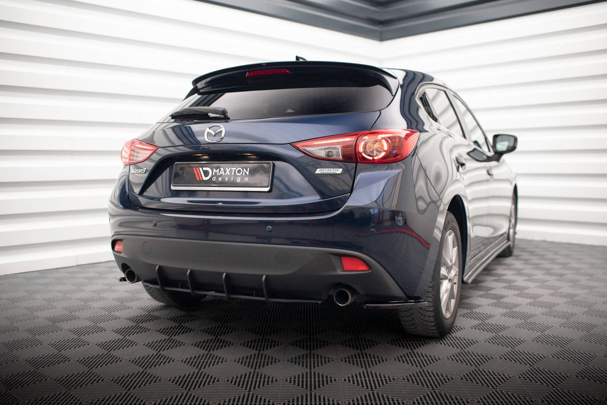 Heck Ansatz Flaps Diffusor passend für Mazda 3 Mk3 schwarz Hochglanz – Ansicht 1