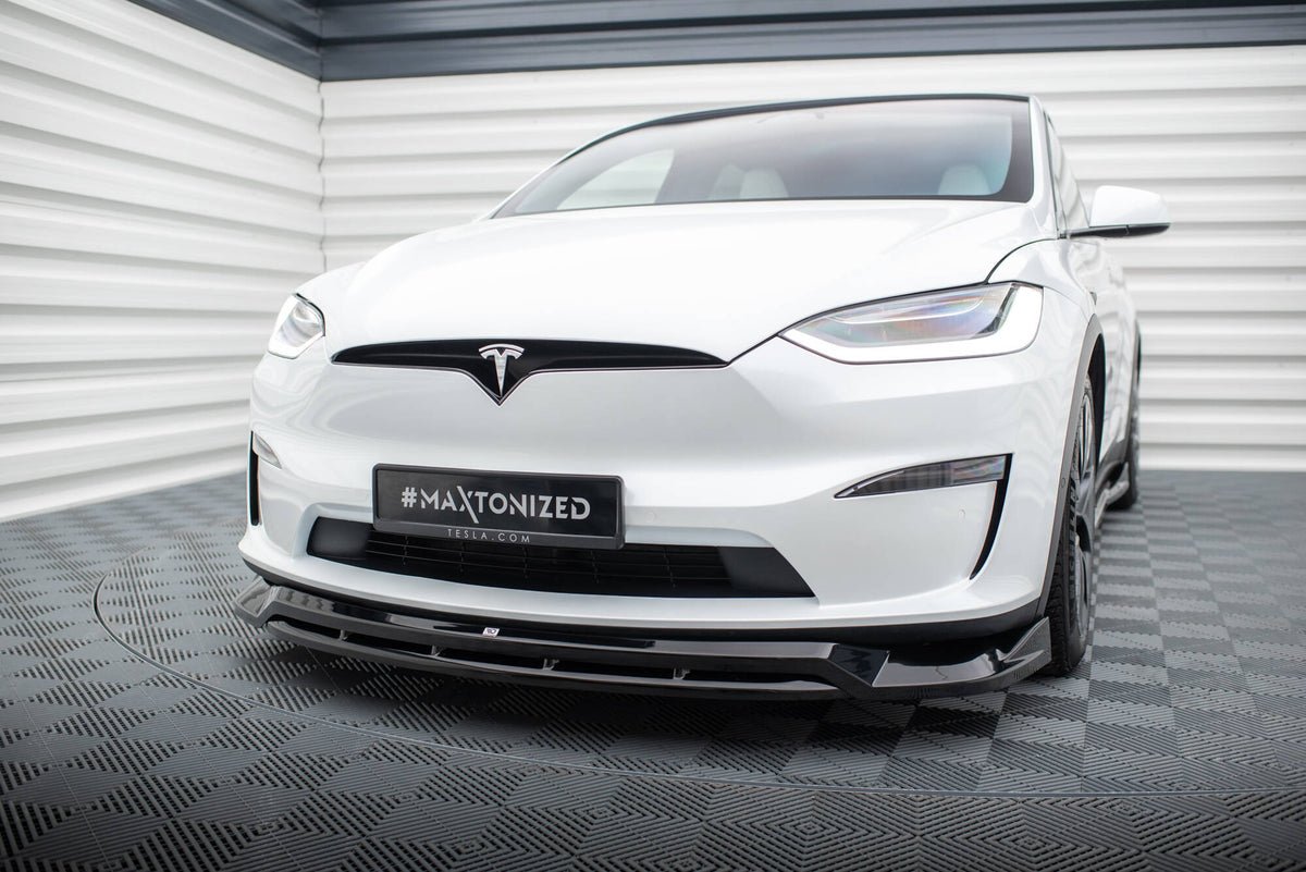 Street+ Spoilerlippe Front Ansatz V.1 passend für Tesla Model X Mk1 Facelift schwarz Hochglanz – Ansicht 4