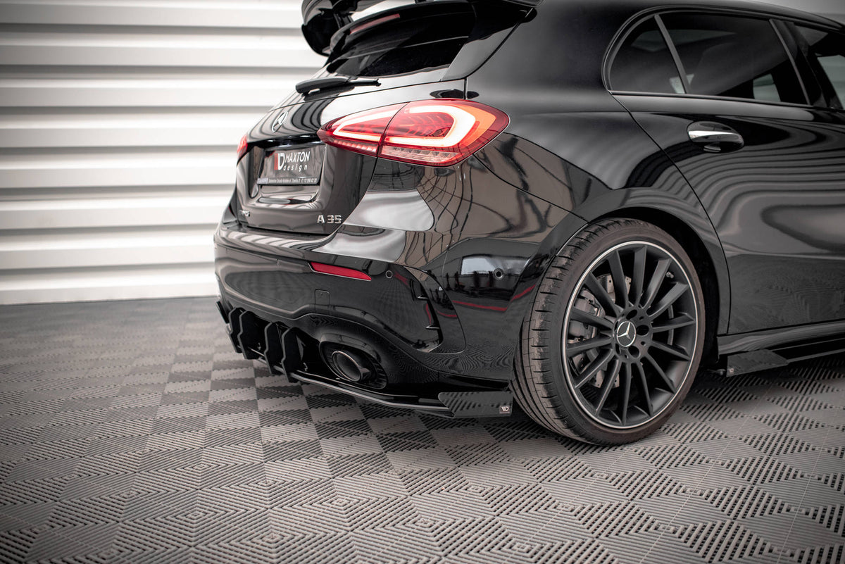 Robuste Racing Diffusor Heck Ansatz + Flaps passend für Mercedes A35 AMG Hatchback Aero Pack W177 schwarz Hochglanz – Ansicht 3