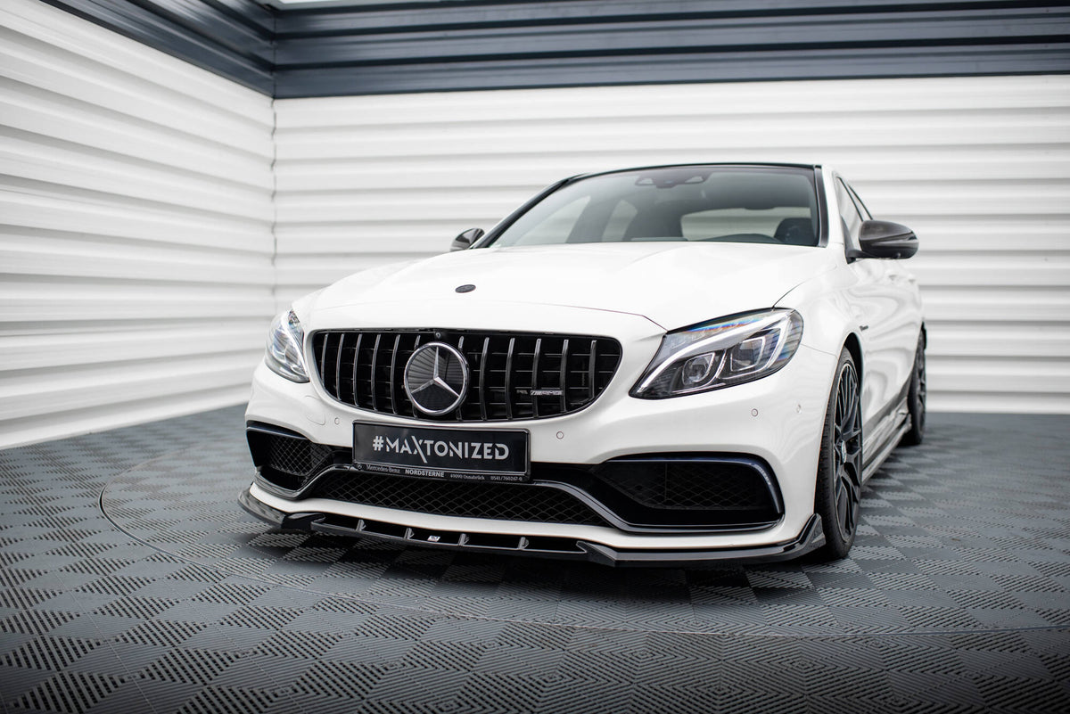 Street+ Spoilerlippe Front Ansatz V.2 passend für Mercedes-AMG C63 Limousine / Kombi W205 / S205 schwarz Hochglanz – Ansicht 4