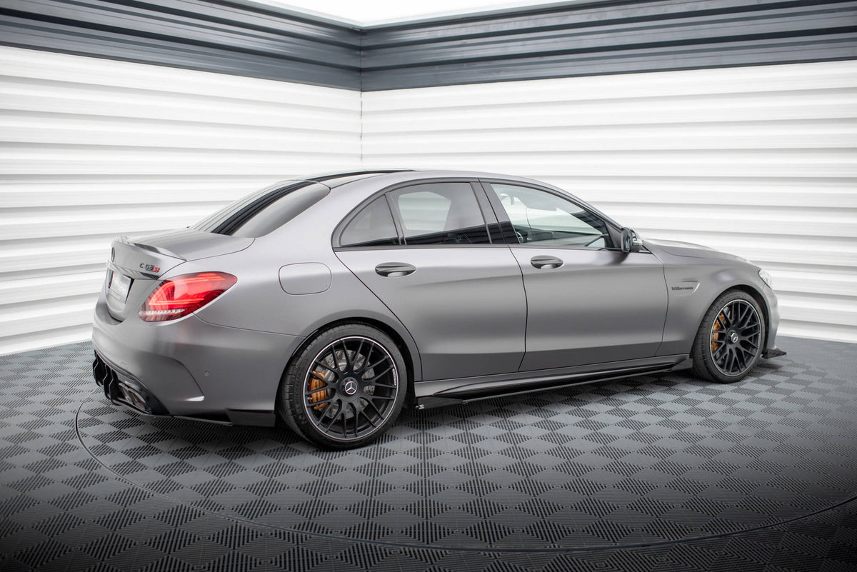 Street Pro Street+ Seitenschweller Leisten + Flaps passend für Mercedes-AMG C63 Limousine / Kombi W205 Facelift schwarz Hochglanz – Ansicht 3