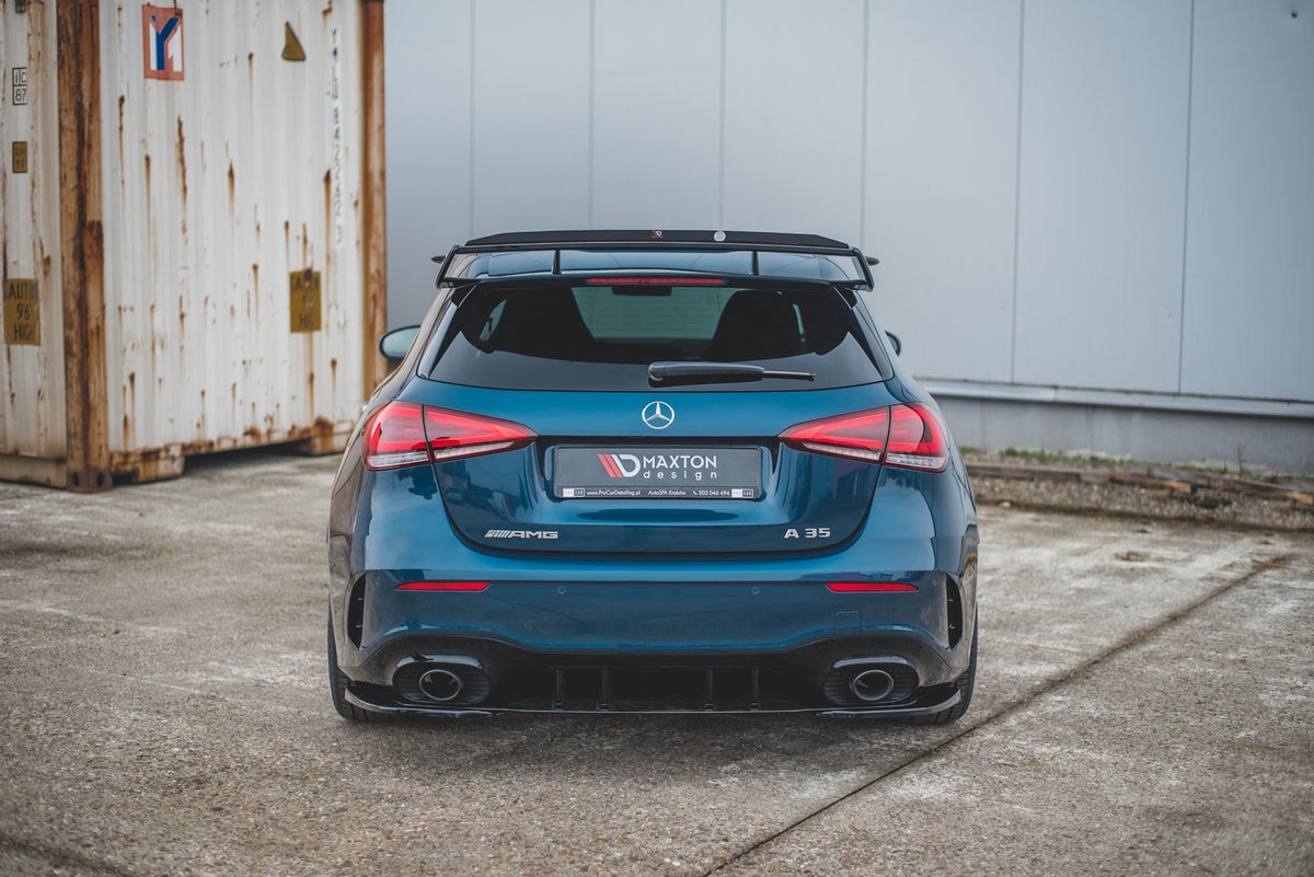 Heck Ansatz Flaps Diffusor passend für Mercedes A35 AMG Aero Hatchback W177  schwarz Hochglanz – Ansicht 1
