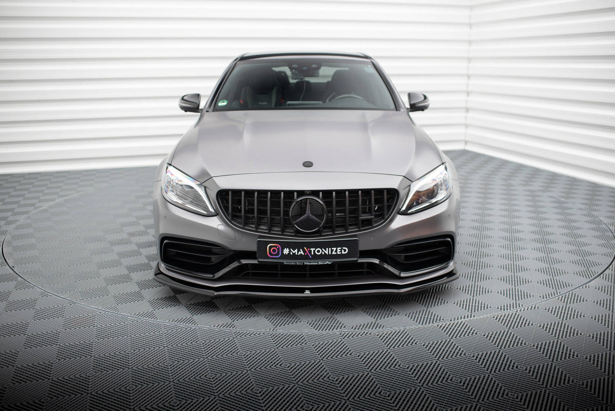 Street+ Spoilerlippe Front Ansatz V.1 passend für Mercedes-AMG C63 Limousine / Kombi W205 Facelift schwarz Hochglanz – Ansicht 1