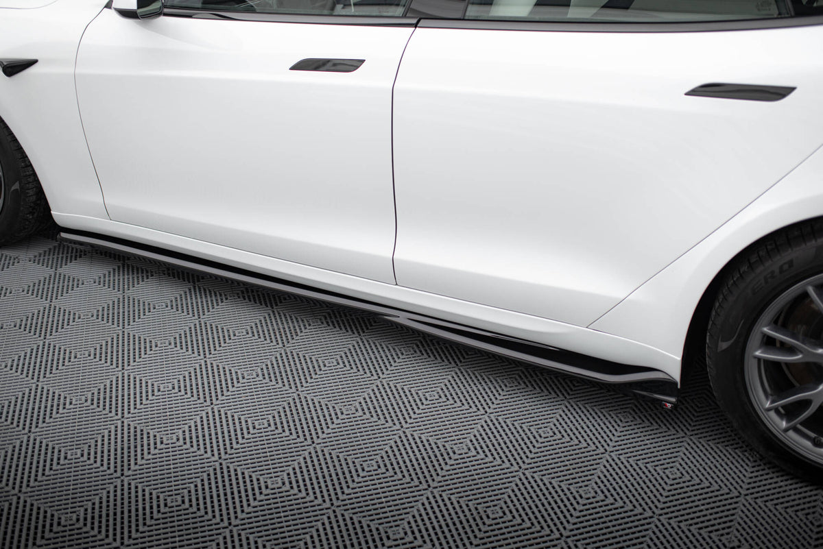 Street+ Seitenschweller Leisten passend für V.1 passend für Tesla Model S Plaid Mk1 Facelift schwarz Hochglanz – Ansicht 4
