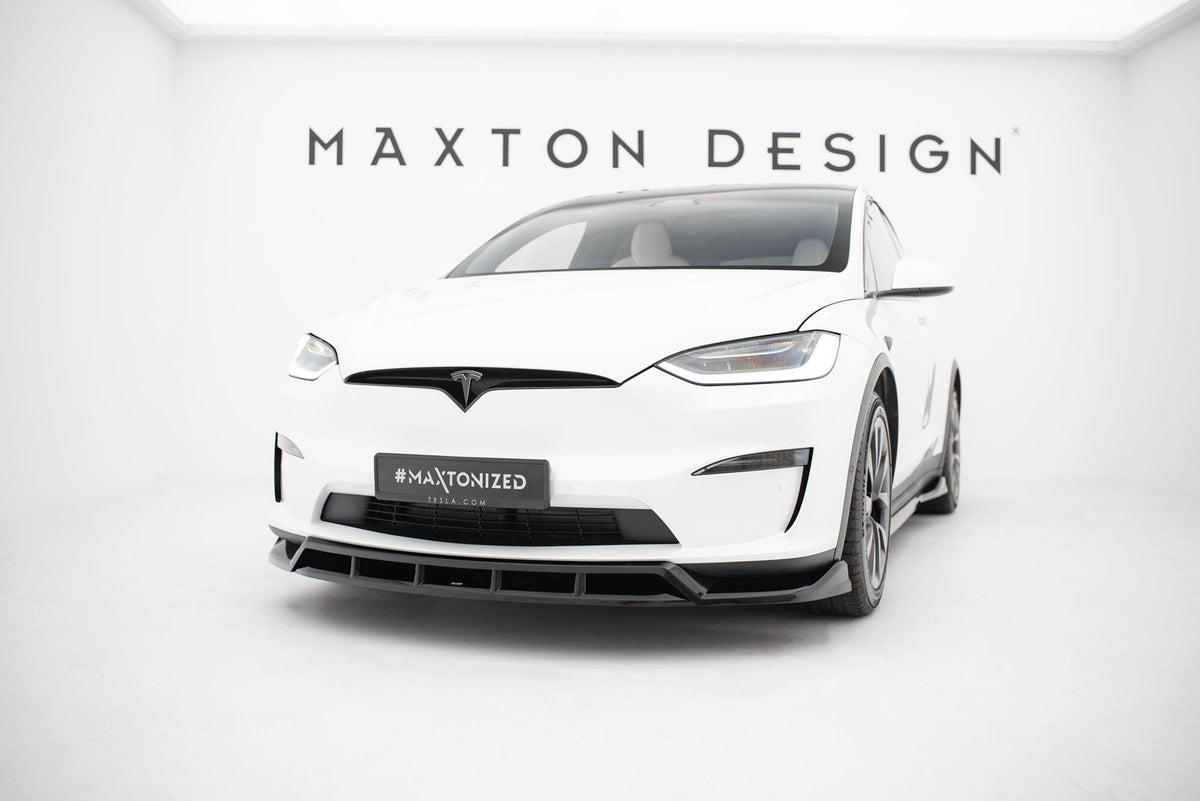 Street+ Spoilerlippe Front Ansatz V.3 passend für Tesla Model X Mk1 Facelift schwarz Hochglanz – Ansicht 3