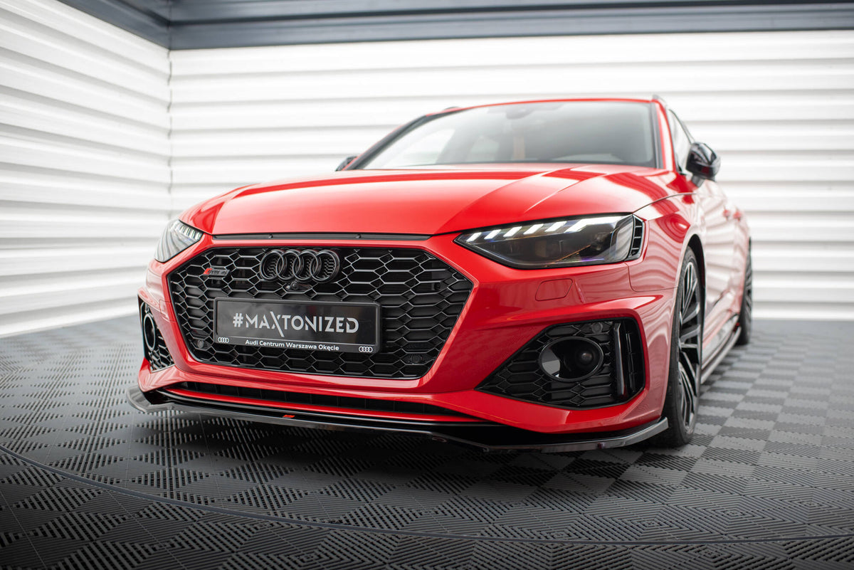 Street+ Spoilerlippe Front Ansatz V.1 passend für Audi RS4 B9 Facelift schwarz Hochglanz – Ansicht 4