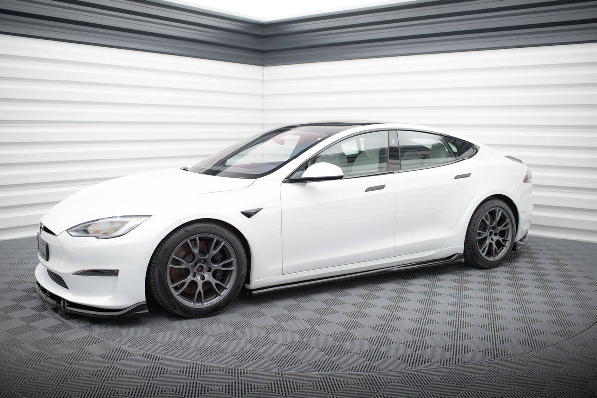 Street+ Seitenschweller Leisten passend für V.1 passend für Tesla Model S Plaid Mk1 Facelift schwarz Hochglanz – Ansicht 1