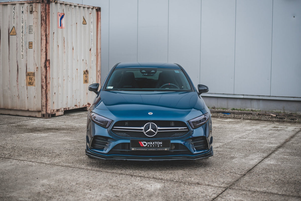 Street+ Spoilerlippe Front Ansatz V.2 passend für Mercedes A35 AMG Aero W177  schwarz Hochglanz – Ansicht 1