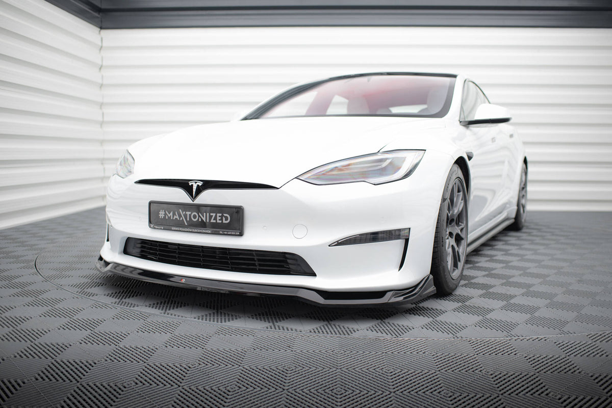 Street+ Spoilerlippe Front Ansatz V.2 passend für Tesla Model S Plaid Mk1 Facelift schwarz Hochglanz – Ansicht 3