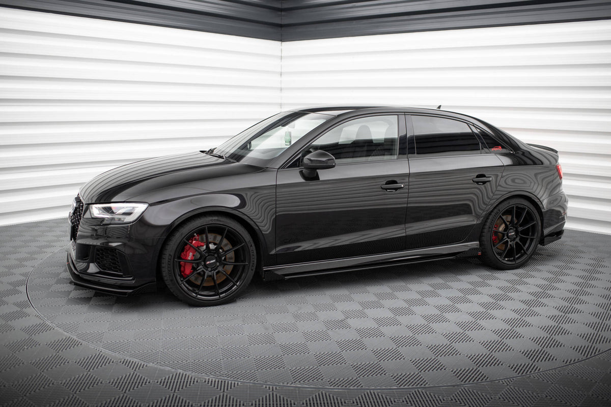 Street Pro Street+ Seitenschweller Leisten passend für V.1 + Flaps passend für Audi RS3 Limousine 8V Facelift schwarz Hochglanz – Ansicht 1