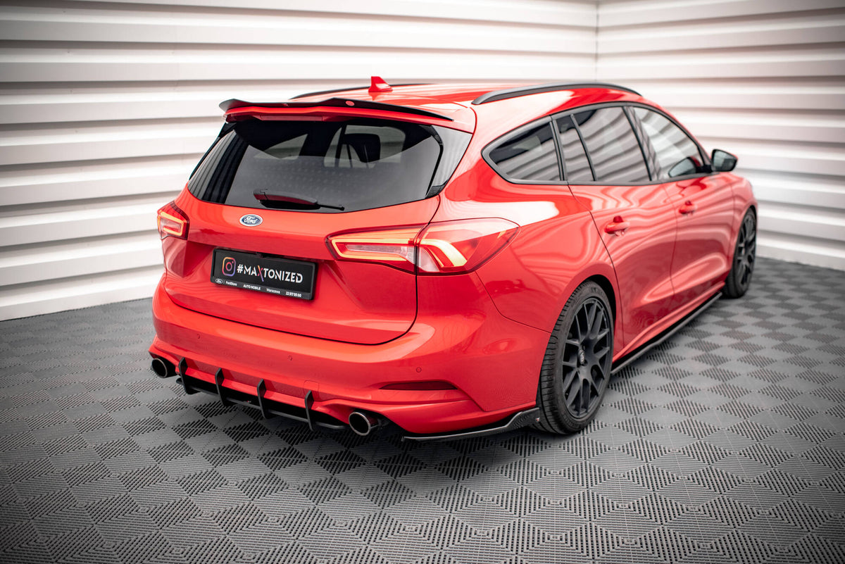 Heck Ansatz Flaps Diffusor V.6 passend für Ford Focus Kombi ST Mk4 schwarz Hochglanz – Ansicht 1
