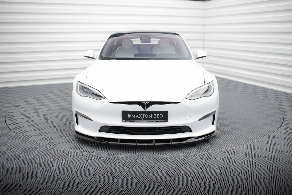 Street+ Spoilerlippe Front Ansatz V.3 passend für Tesla Model S Plaid Mk1 Facelift schwarz Hochglanz – Ansicht 1